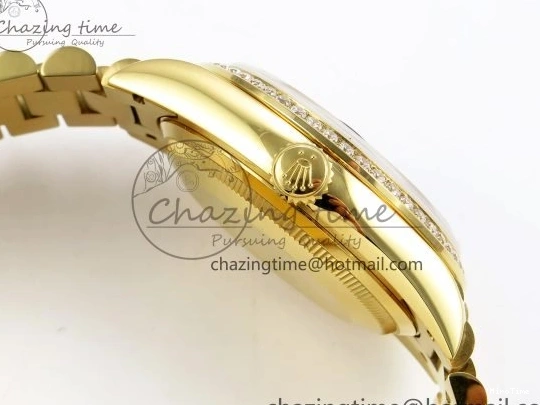 MiroTime 0121 WaterResistant Day Date 36 YG RAF 1:1 Best Edition Brown Oman Dial Diamonds Bezel on YG Bracelet A 1518